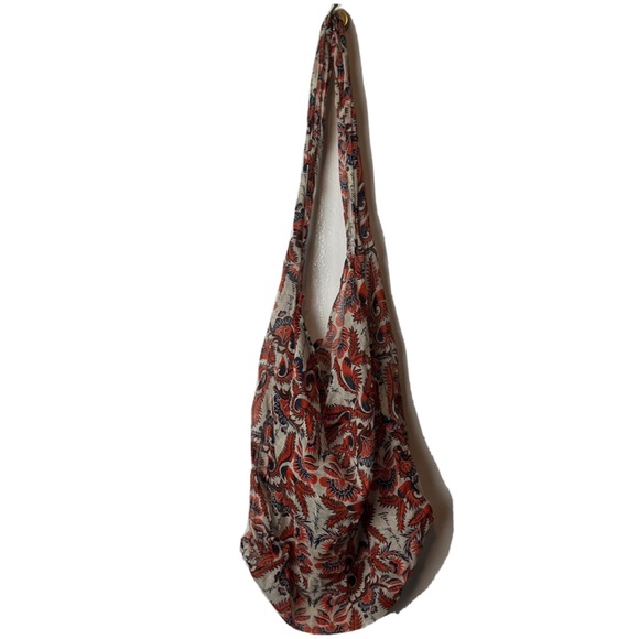 Free People Handbags - Free People Boho Fabric cross body reusable tote bag floral beige orange